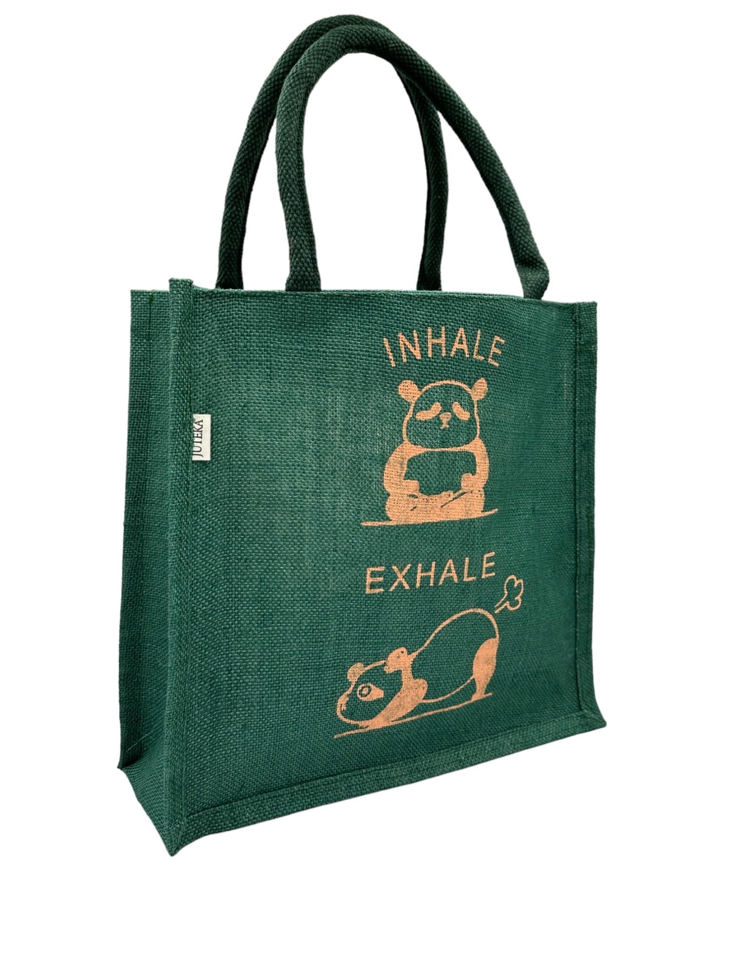 JUTEKA Printed Eco Friendly Jute Bag with Zipper Closure and Premium Cotton Handles for Lunch, Grocery, Tiffin, Office, Shopping