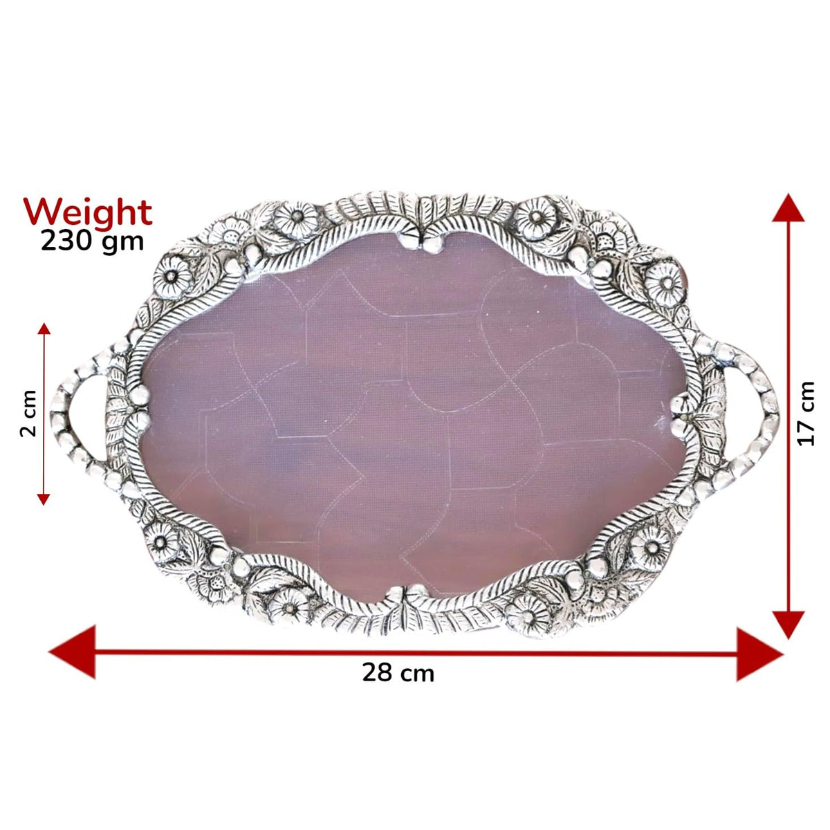 Decorative Fiber Tray with Metal Floral Border, 25 cm Diameter