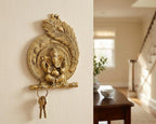 KridayKraft Aluminium Ganesha Pankhi Key Holder, Decorative Wall Mounted Key Hanger for Home & Office Entrance, Gold Finish, 18 cm x 14 cm