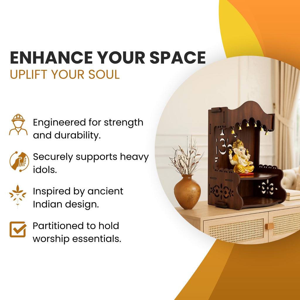 HOMEWEY DECOR Wooden Home Temple Handcrafted Support Heavy Idols Luxurious Finish Pooja Mandir for Home and Office Wall Mount for Room (Design10)