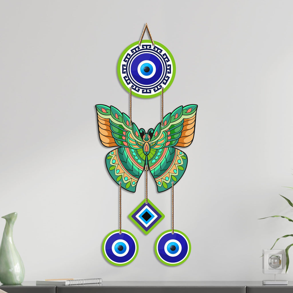 Artvibes Green Butterfly Evil Eye Wall Hanging for Home Entrance | Lucky Charm MDF Wall Decor | Decorative Vastu Art for Living Room | Bedroom | Office & Main Door | Gift Item (WH_8584N)