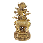 SVARUP Brass Shri Krishna Idol with Cow Kishan Bhagwan Murti Lord Krishna Cow Statue with Flute Big Size Height 12 Inch Weight 4.8 Kg Color Gold