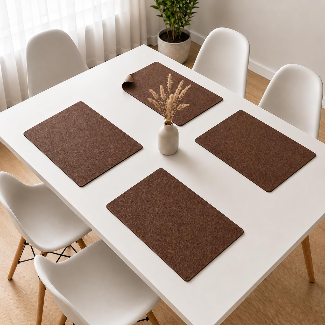 The Table Tales Premium Double-Sided PU Leather Placemat Set of 4 | Reversible Waterproof Heat Resistant Table Mats | Kitchen Dining Accessories | 45 x 30 cm (Dark Coffee) Kafalo