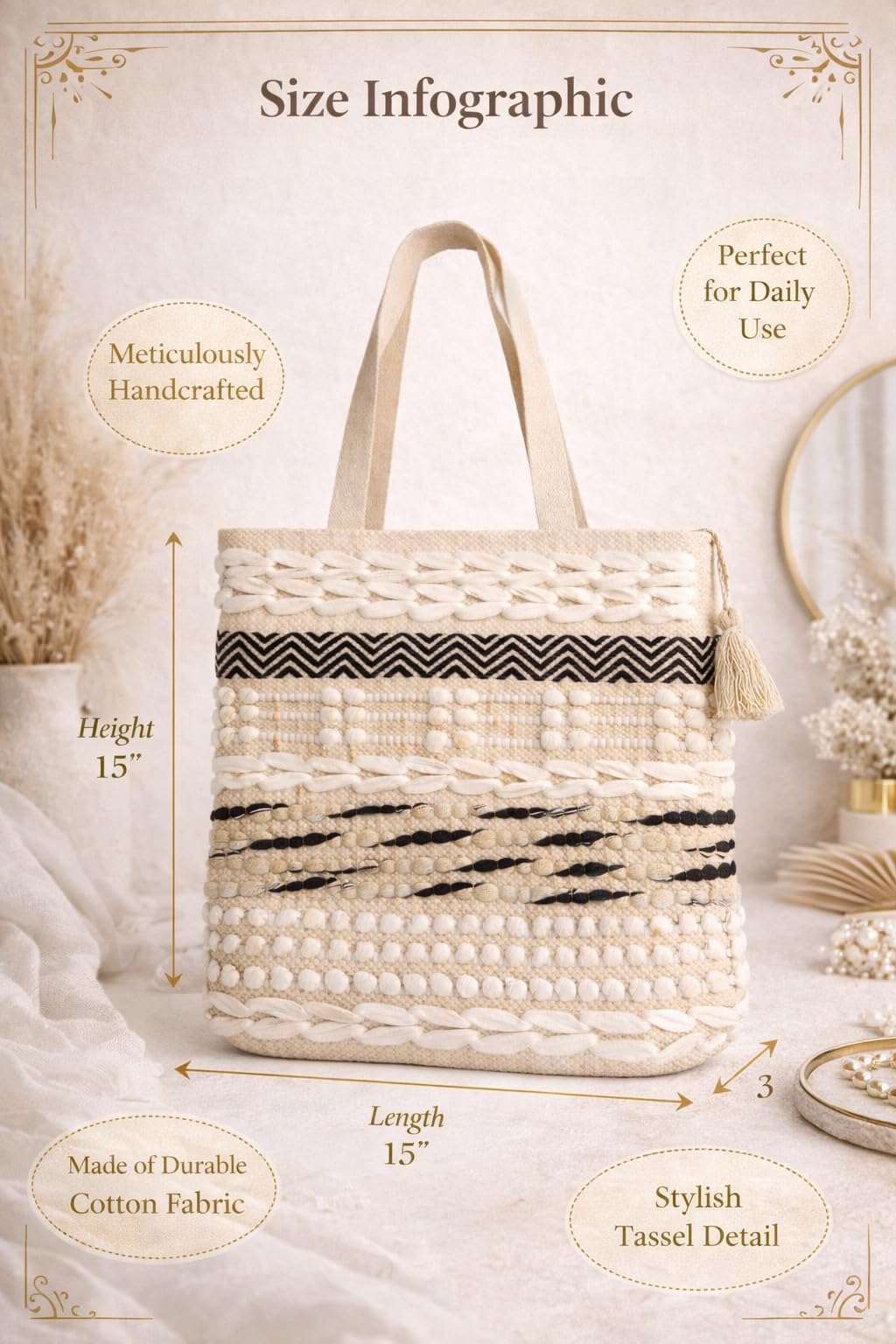 OLL OO LA LA BEAUTY Tote bags | Boho Woven Tote Bag for Women | Cotton Macrame Shoulder Bag with Fringe & Tassel | Boho Tote bag for Beach, Casual & Travel Handbag, Braided style