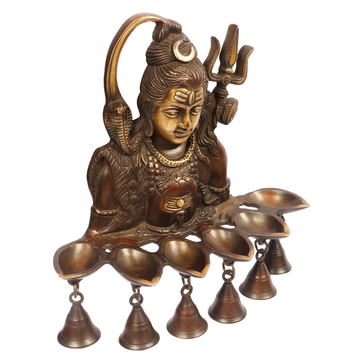 SVARUP Inch12 Inch Brass Shiva Statue with Diyas and Bells: Antique Bronze Dcor
