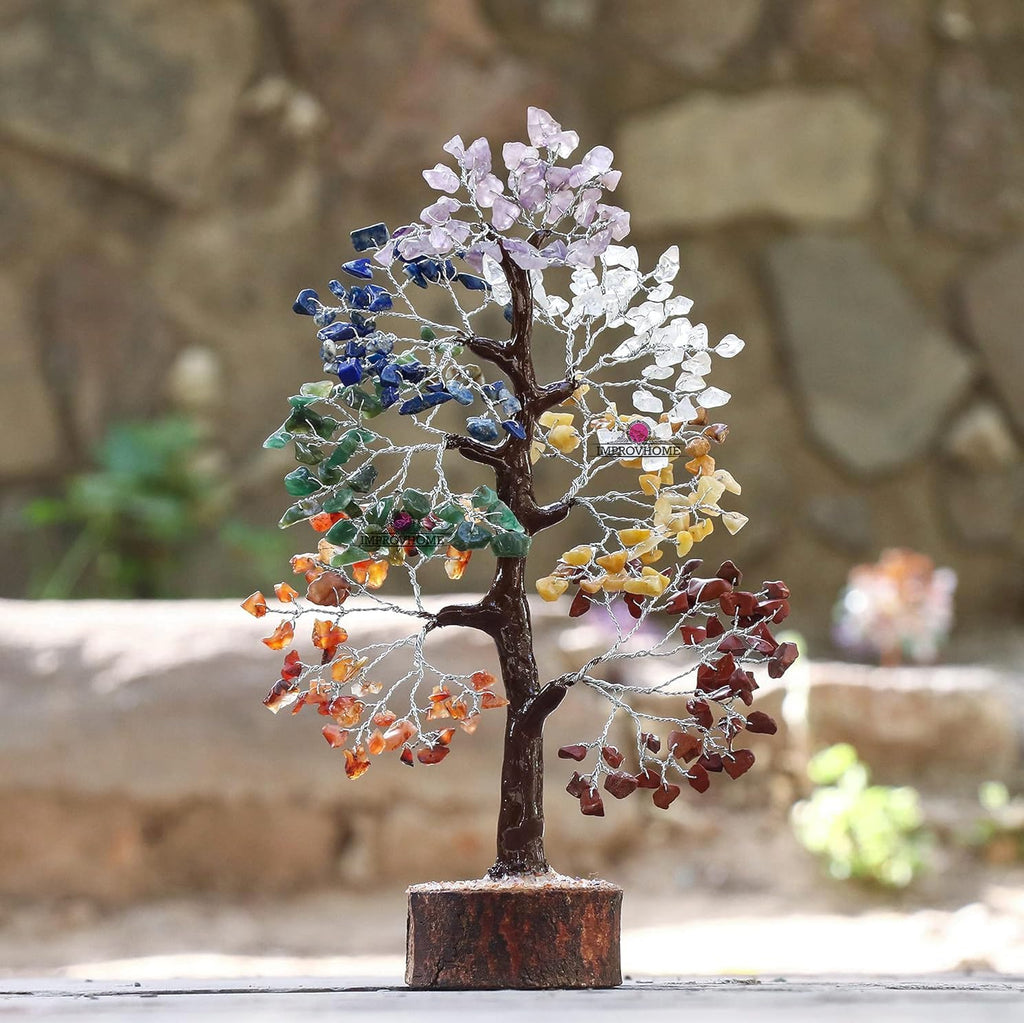 Improvhome Money Tree - Healing Crystals - Small Show Pieces for Shelves - Decorative Tree - 7 Chakra Tree - Desktop Decoration Items - Spiritual Gifts (150 Beads)