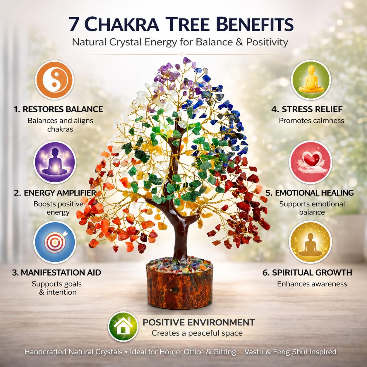 7 Chakra Crystal Tree 500 Beads | Home Office Decor | Spiritual Gift