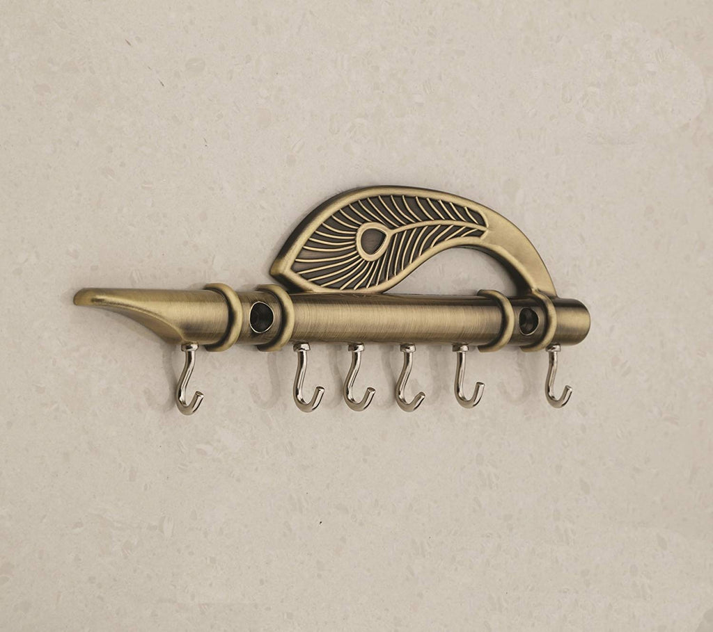 Prince Home Decor & Gifts Lord Krishna's Flute and Peacock Quills Key Stand (18.5 X 6 cm, Zinc)