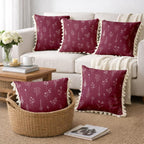 STITCHNEST 'Little Meadow Series' Tassled Cushion Cover | Set of 5 | Floral Cushion Cover 16 inch x 16 inch