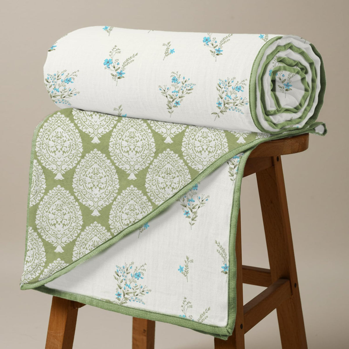 Urban Space 100% Cotton Malmal Double Bed Dohar - All Season Reversible Blanket, Soft, Lightweight & Breathable AC Dohar/Quilt/Blanket for Bed & Sofa - 86 x 95 inch, 200 TC, Amsterdam Valley Blue Kafalo