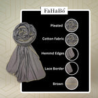 FAHABO Scarf Woman Pleated Viscose Cotton Scarf with Lace Border | Hijab Scarf | Headscarf | Neck Scarf | Stoles | Wraps (2- Brown)