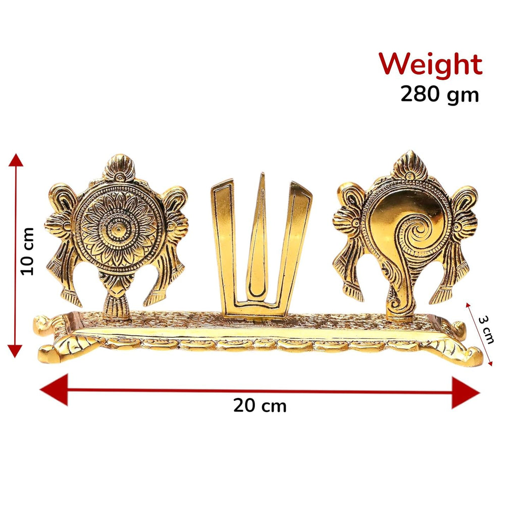 KridayKraft Metal Tirupati Balaji Yantra Shankh Chakra Tilak Namah Symbol Gold Plating Antique Decorative for Home & Office Table Showpiece Figurines