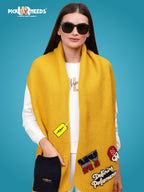 Pick Ur Needs Women Winter Woolen Muffler with Trendy Patch Design Soft Warm Knitted Scarf for Girls & Ladies Stylish Casual Mufflers (Yellow)