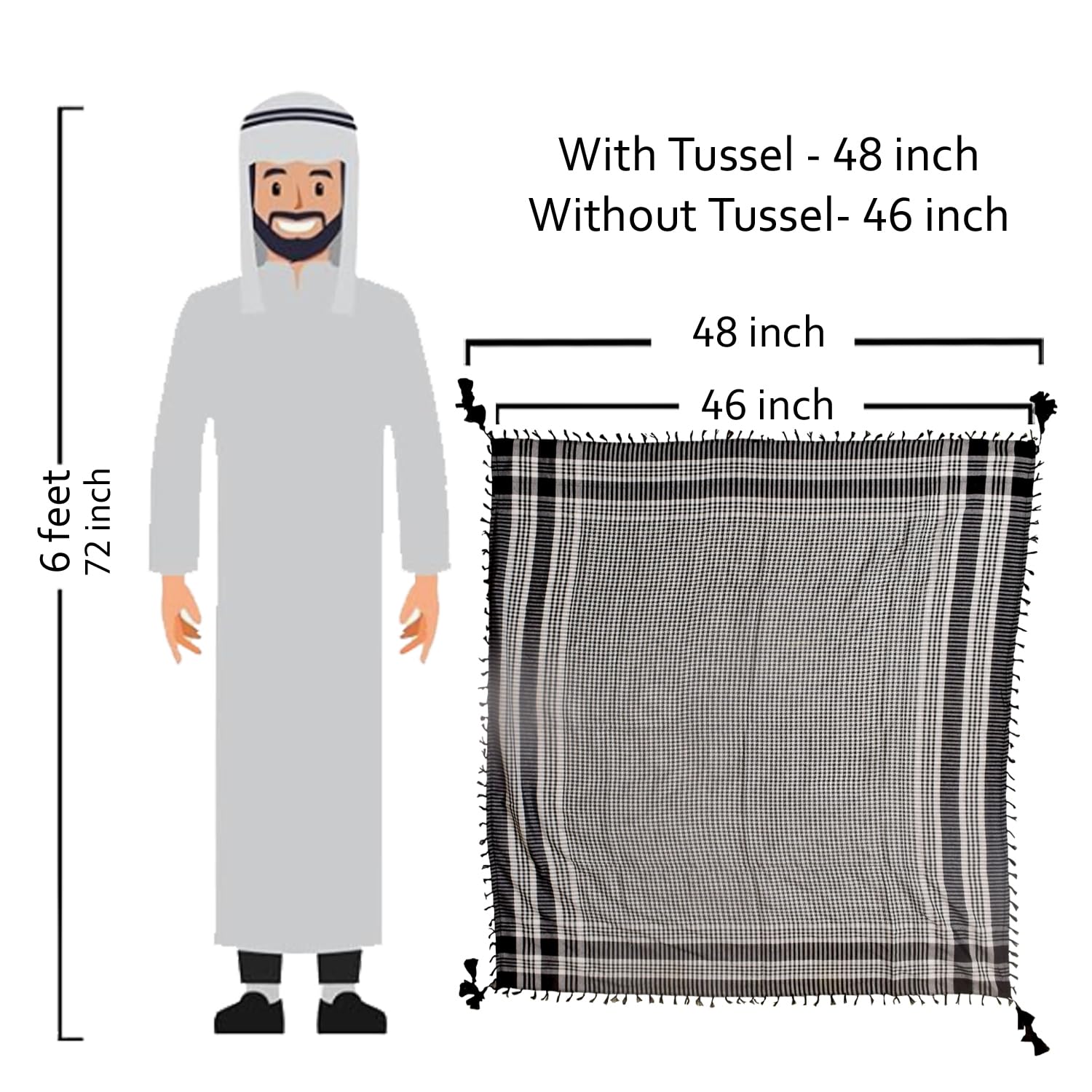 Dulhan Classic Blue&White Cotton Desert Scarf for Men–Shemagh Arabian Palestine Arafat Keffiyeh Neckerchief Face Scarf, Ghaza Rafah All-Season Multi-Purpose Rumal (46x46 Inch)-1 Piece Enterprises