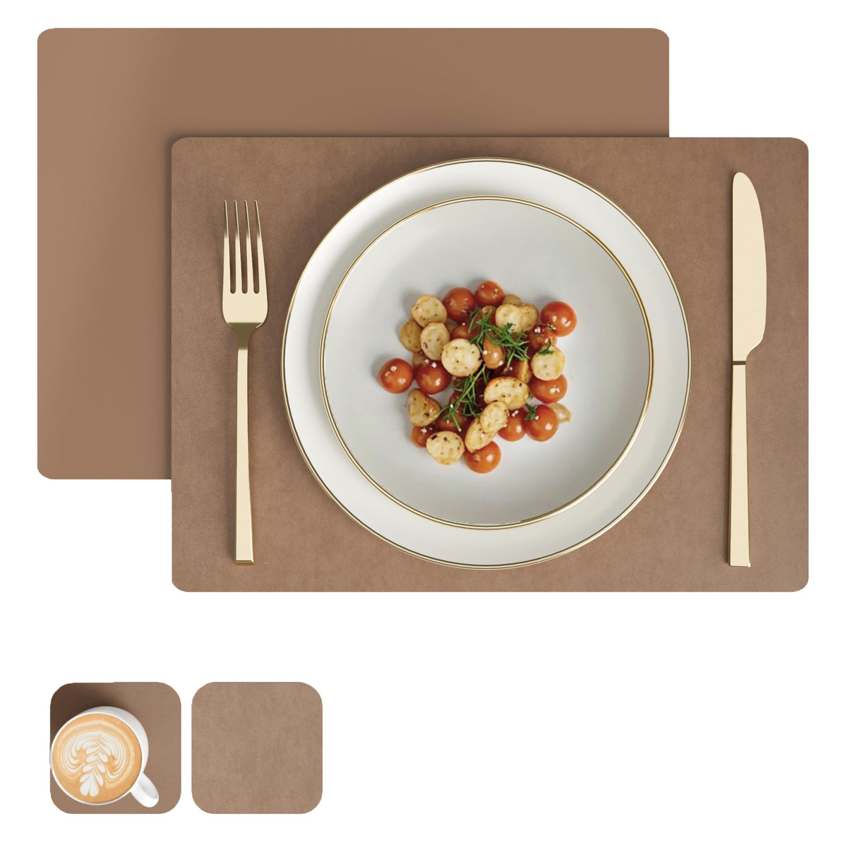 Encasa XO Leather Dining Table Mats, Heat & Stain Resistant Taupe Kafalo
