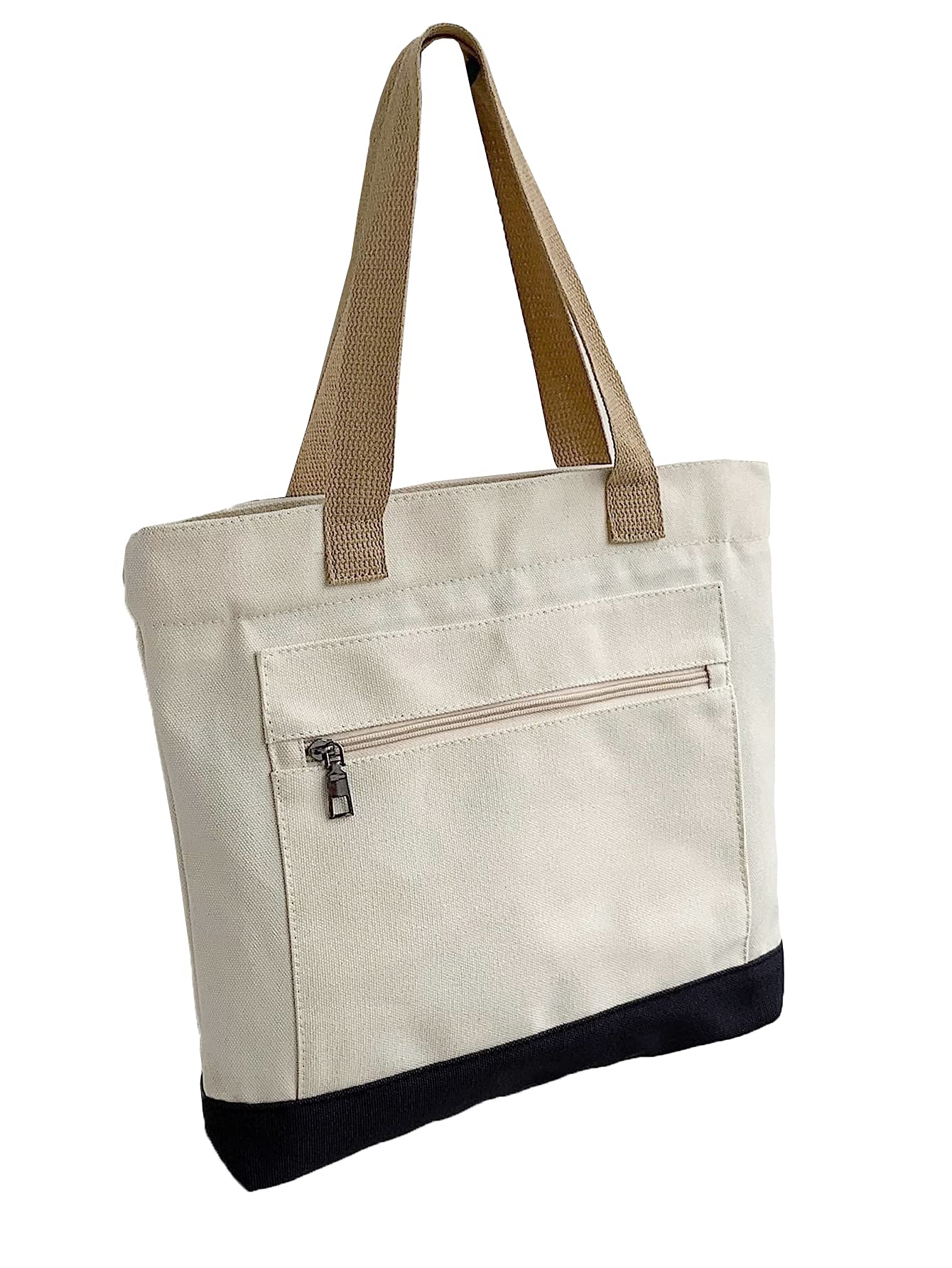 GLOWIC Large Canvas Tote Bags for Women with Zipper | Shopping Bag for Grocery, Travel, Beach | Shoulder Handbags for Women, College Bags for Girls Stylish Trendy(WBAG-33)