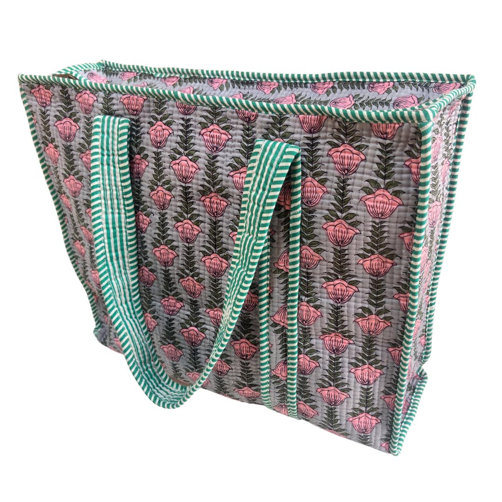 Bazaar Bhoot Edition Premium Cotton Quilted Shopping Tote Bag - Multipurpose Long Lasting Foldable Reusable Bag with zipper for Shopping, Travel & Daily Use (Grey (250 GSM Cotton))