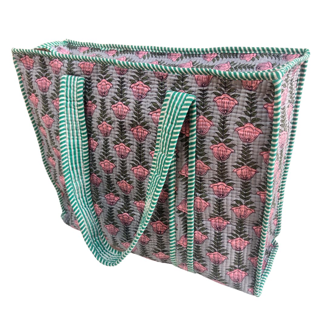 Bazaar Bhoot Edition Premium Cotton Quilted Shopping Tote Bag - Multipurpose Long Lasting Foldable Reusable Bag with zipper for Shopping, Travel & Daily Use (Grey (250 GSM Cotton))