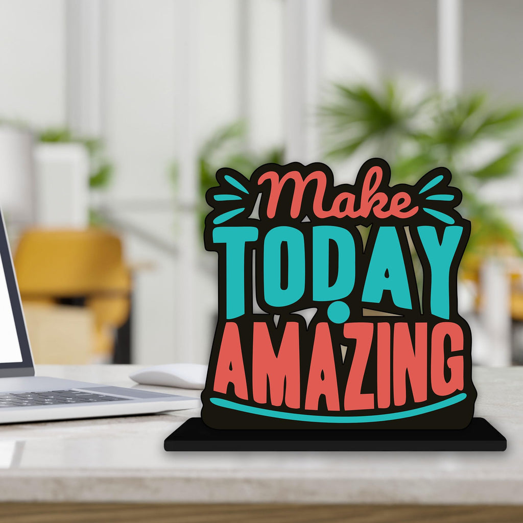 Artvibes Wooden Idols and Figurine Make Today Amazing Quotes Table Decoration for Office Desk|Home Decor|Living Room|Modern Art Wood Showpiece Gift Item (SP_1161)