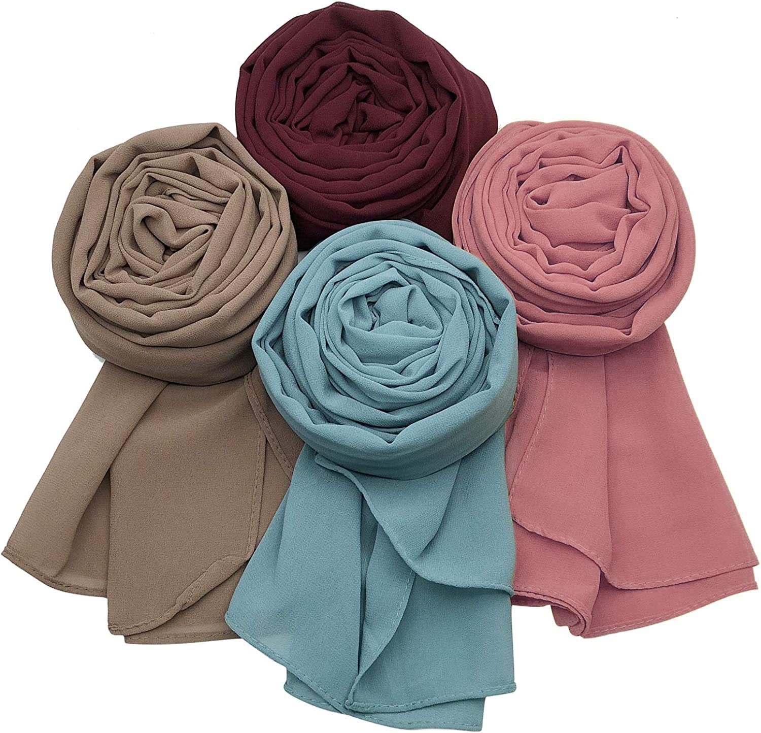 ICW Women Soft Chiffon Georgette Scarves Shawl Stoles Long Scarf Wrap Head Scarves (Pack 4), For Female, Multicolor