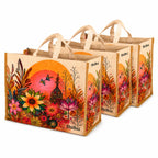 SHIBUI Big Heavy Duty Large Eco Waterproof Cotton Canvas Cloth Grocery Shopping Bag for Men Ladies Vegetable Milk Fruits with Hand Carry Handle Lunch Box Jhola Tote Bags (1, Flower Print)