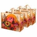 SHIBUI Big Heavy Duty Large Eco Waterproof Cotton Canvas Cloth Grocery Shopping Bag for Men Ladies Vegetable Milk Fruits with Hand Carry Handle Lunch Box Jhola Tote Bags (6, Flower Print)