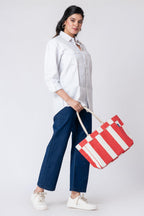 AQVA Large Cotton Canvas Tote Bag for Women with Side Pockets | Trendy Stylish Multipurpose Handbag with Zipper | Shoulder Bag for Shopping, Travel and Work | Red