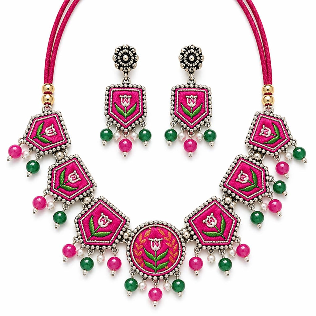 KHOJ.CITY Choker Necklace Set for Women | Handmade Jewellery for Women | Traditional Jewellery Set | Lightweight & Anti-Allergic Jewellery (Magenta)