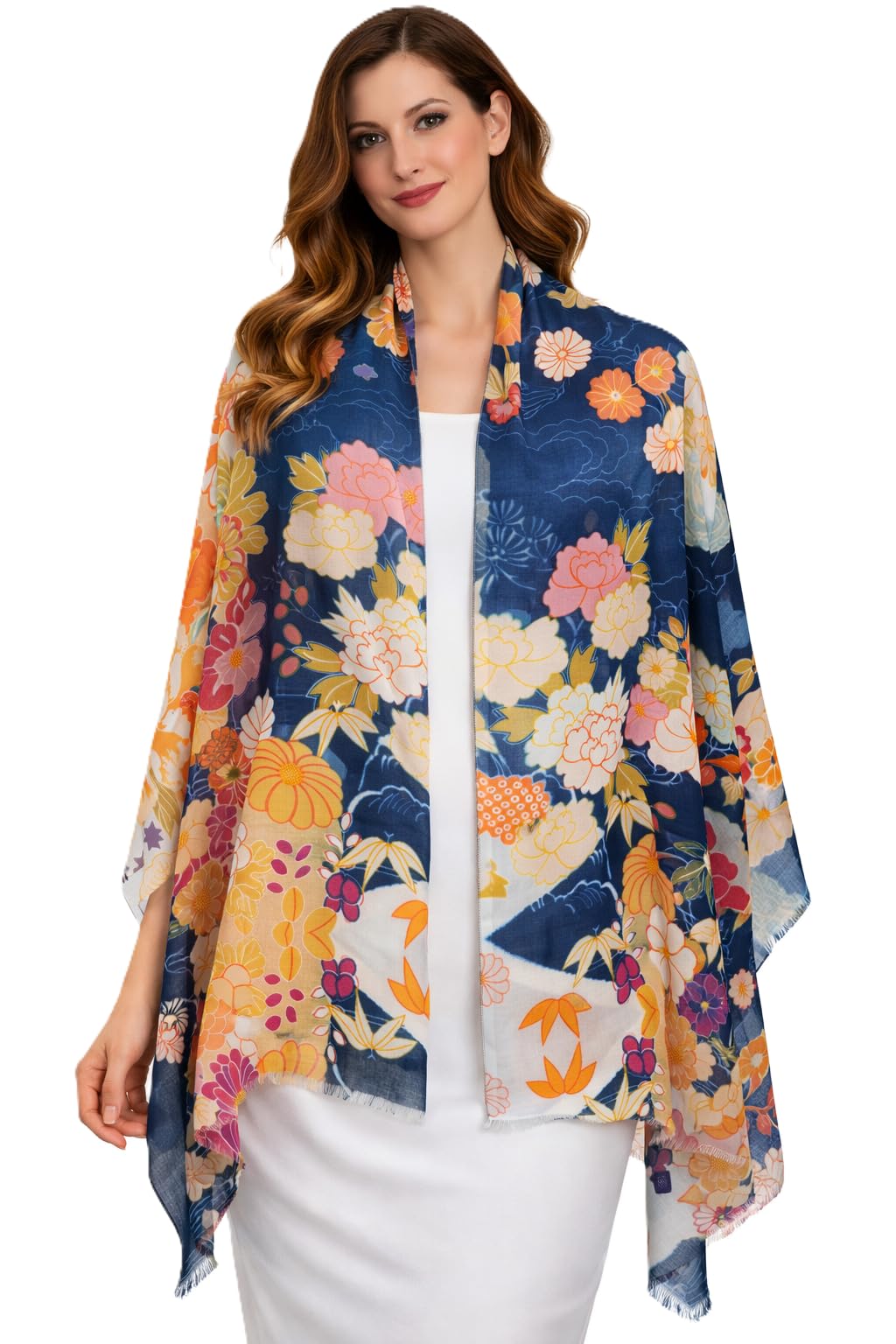 VIC Cotton Modal Digital Print Scarf for Women | Digital Print Designer Stole | Soft Lightweight Luxury Wrap | Premium Silk Modal Blend | 55 x 170 cm | VIC-SM-DP5517 (floral kimono)