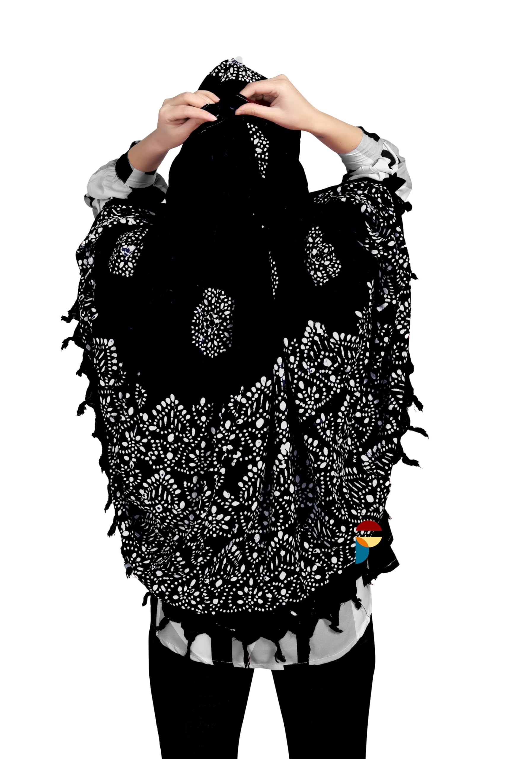 PRACHARAN Women Cotton Stylish Hand Printed Scarf, Anti Pollution Full face Scarf With UV Sun Rays Protection Scarves for Women, Dust (Black)
