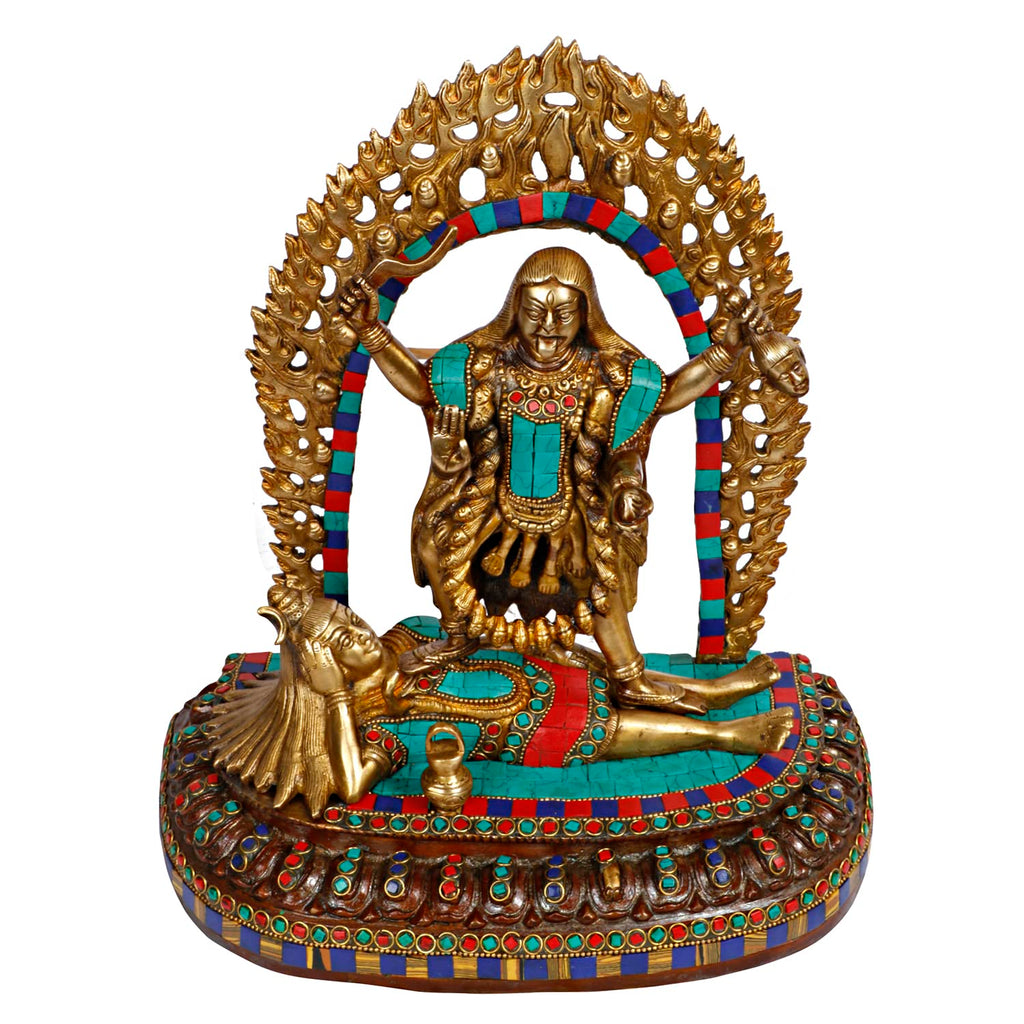 ARTVARKO Brass Kali MATA Murti Maha Kaali with Shiva Idol Mahakali Kalika Maa Statue 12 Inch