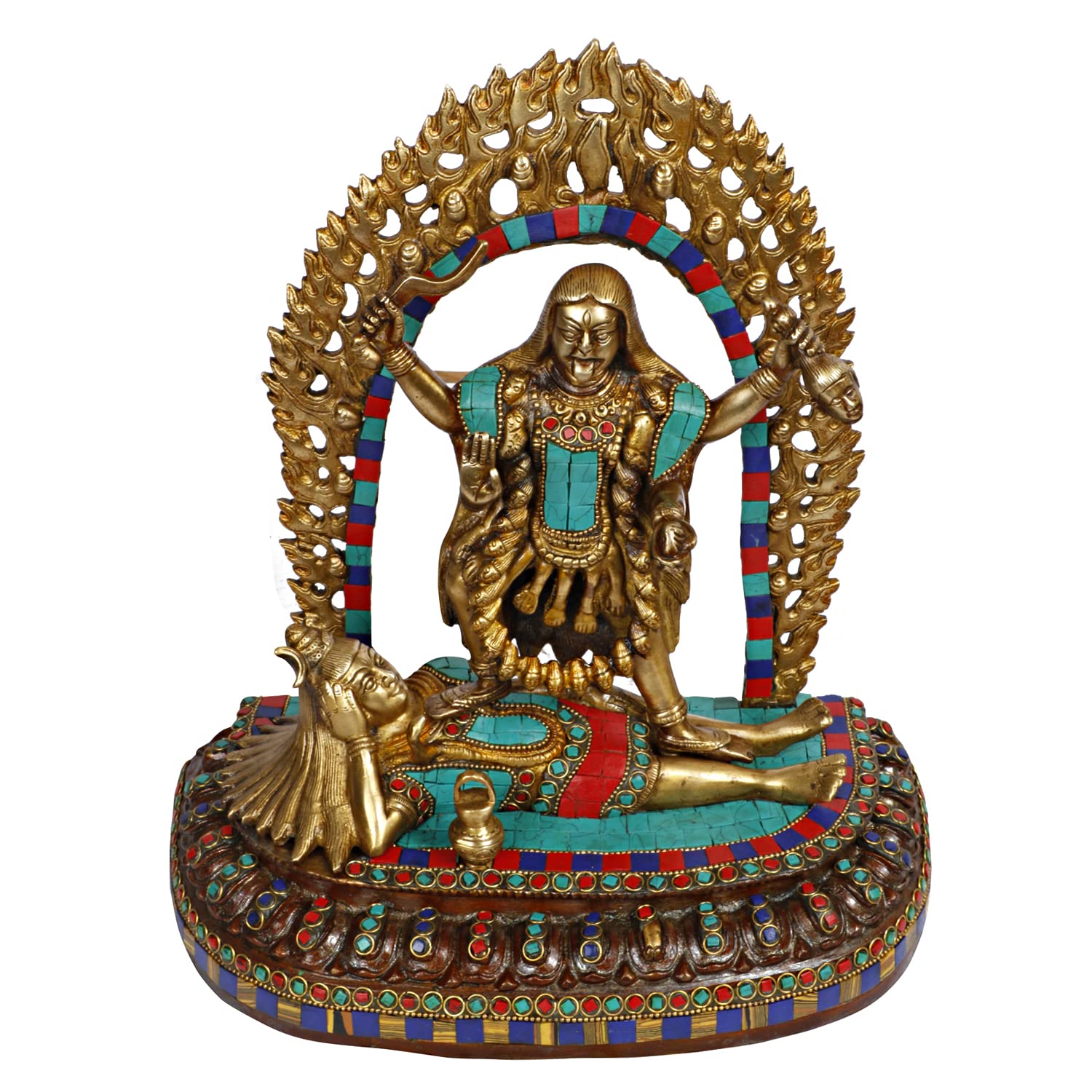 ARTVARKO Brass Kali MATA Murti Maha Kaali with Shiva Idol Mahakali Kalika Maa Statue 12 Inch
