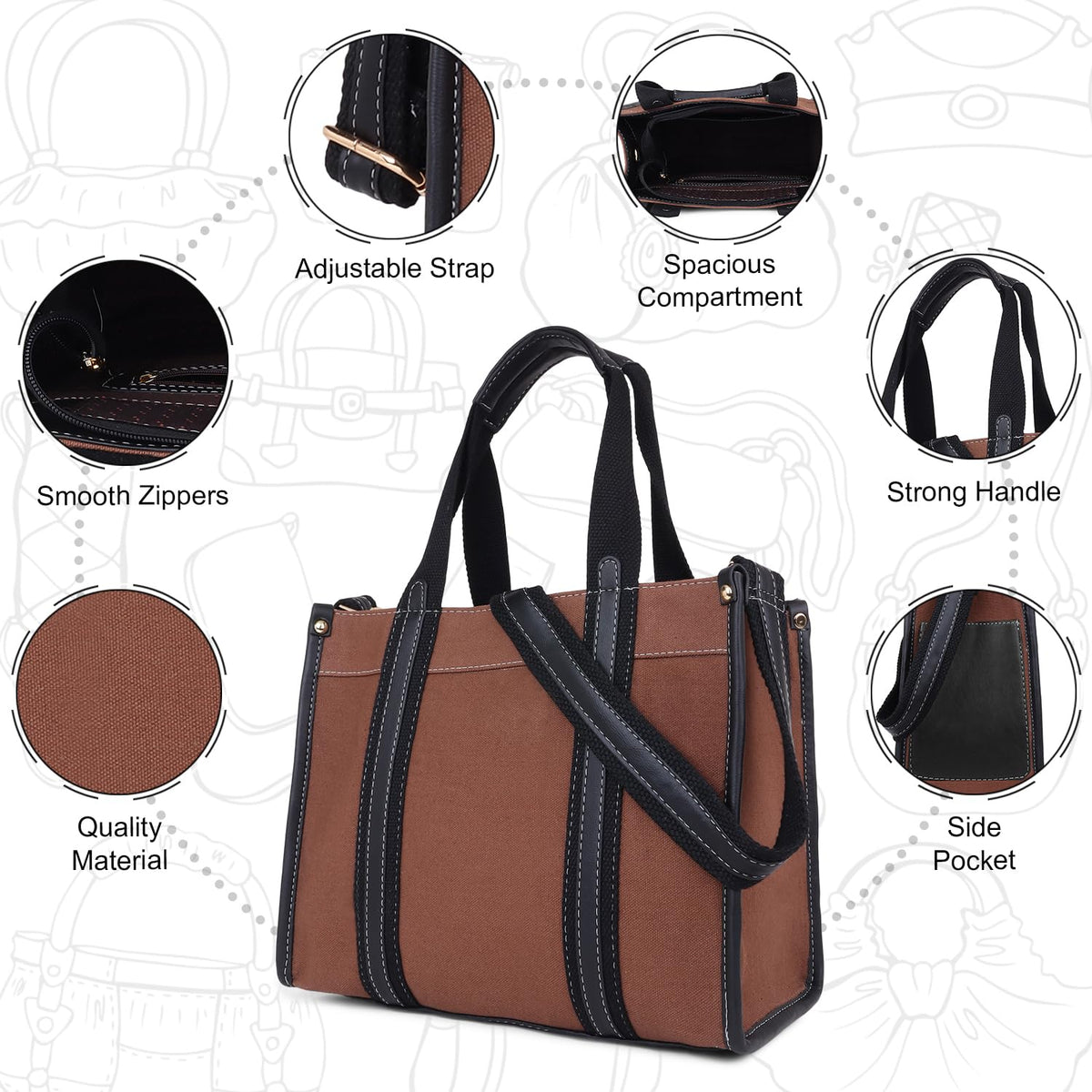 Womanix Womens Tote Bag Niwar Canvas Bag 12 Inch Work Shoulder Bags Casual Small Briefcase Handbag For Travel, Office, College (0045), Multicolor