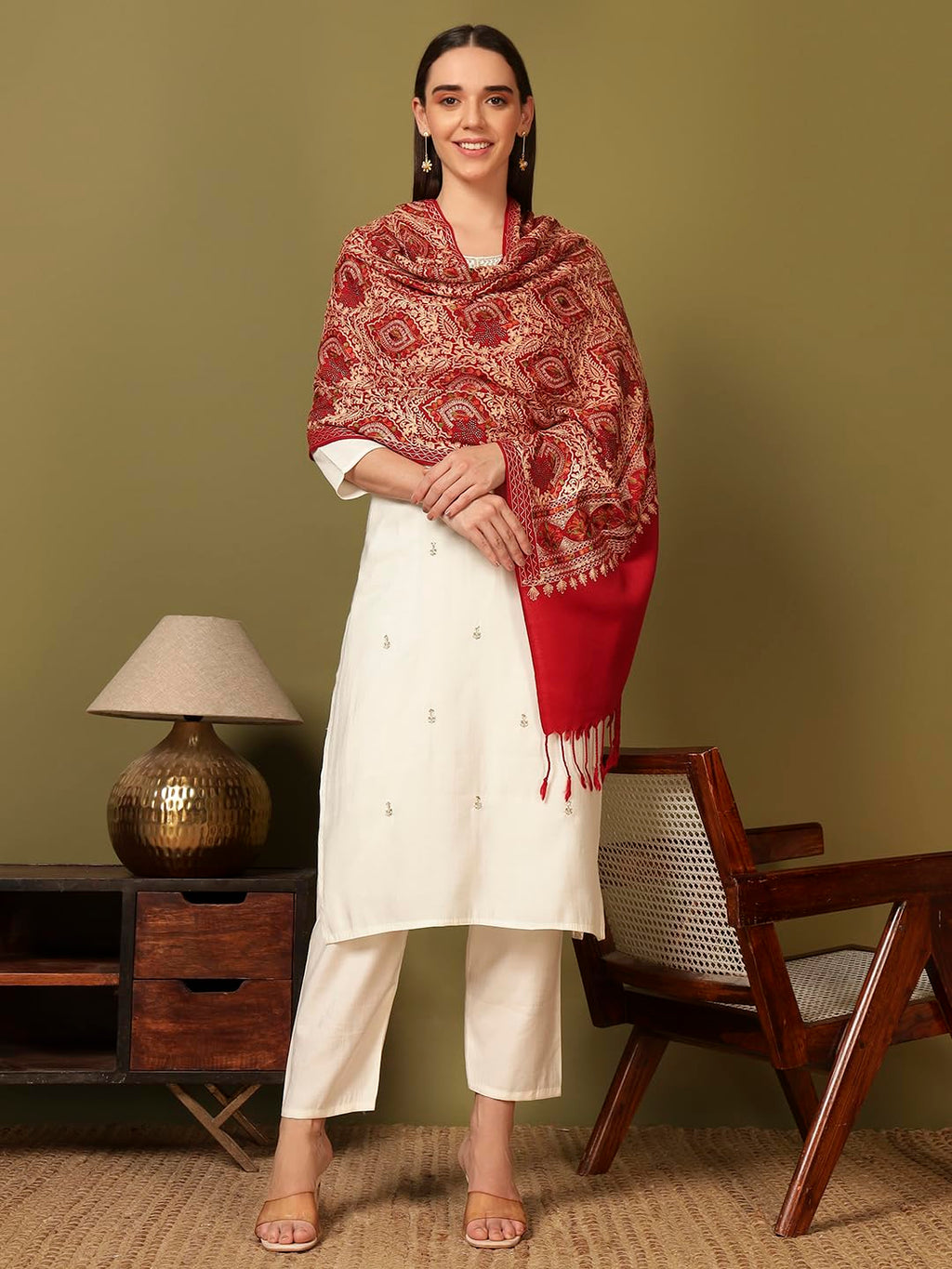 Pashmoda Women Ornate Harmony Fine Wool Nalki Embroidered Stole (Size : 28x80in, 71X203cm) EMST03