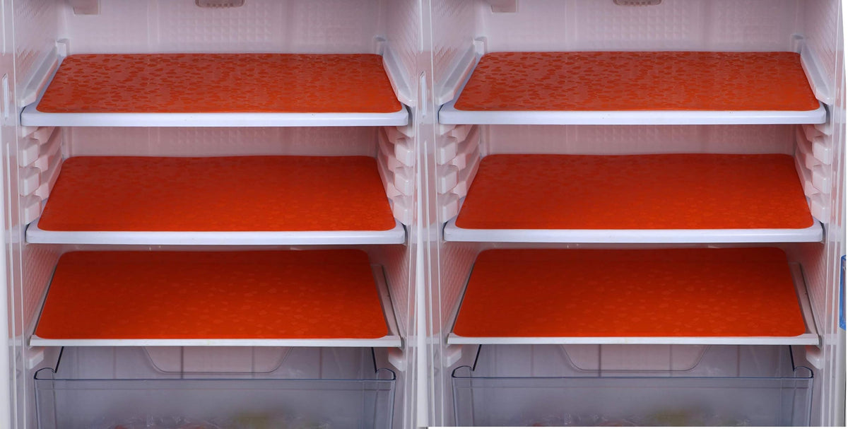 FACTCORE Refrigerator Drawer Mat/Fridge Mat Set of 6 Piece (11.5 X 17.5 Inches) (Plain Orange) Kafalo