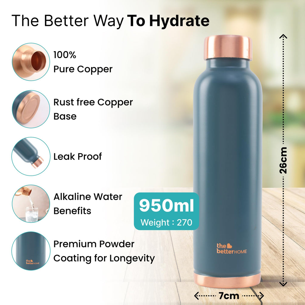 The Better Home Copper Water Bottle 1 Litre | BPA Free Leak Proof Bottle with Anti Oxidant Properties | Copper Water Bottles 1+ Litre | 100% Copper Water Bottle | Teal