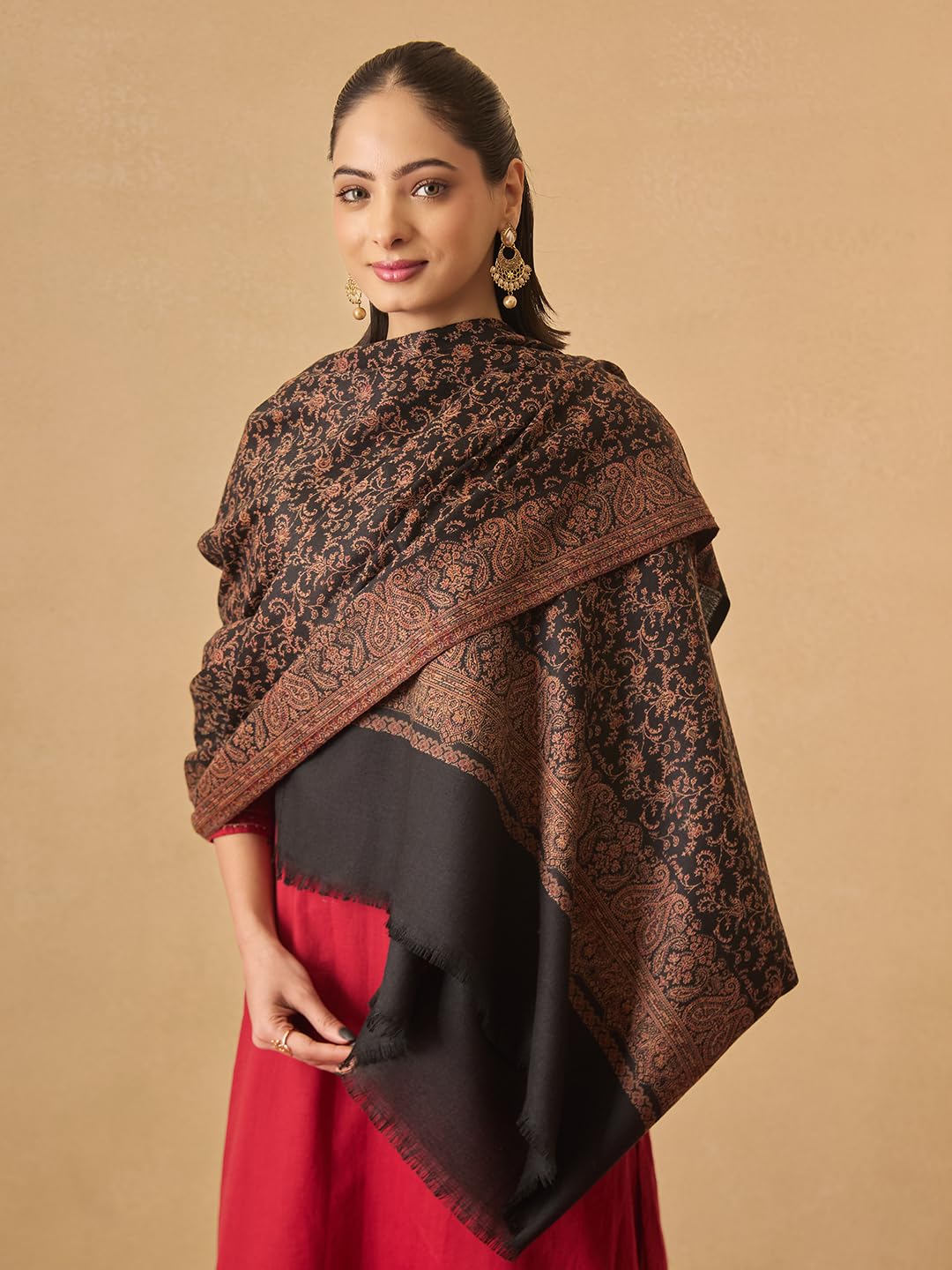 Pashmoda Women Meher Jaal Kashmiri Jamawar Woven Design Shawl (Size: 40x80in, 101x203cm) SECS54