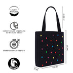 MASQ by Q-One Cute Genes Foldable Reusable Tote Bag for Women with Zip | College Bag for Girls | 100% Organic Canvas Tote for Shopping, Travel & Beach | (Polha Black)