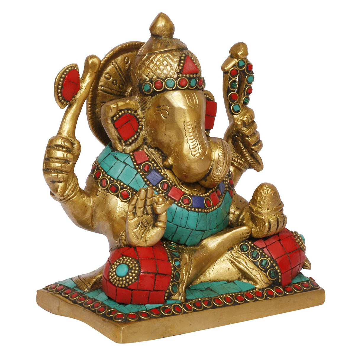 Svarup Brass Ganesha Idol for Home Decoration Ganpati Statue Murti for Gift Height 6 Inch Weight 1.9 Kg Color Multicolor