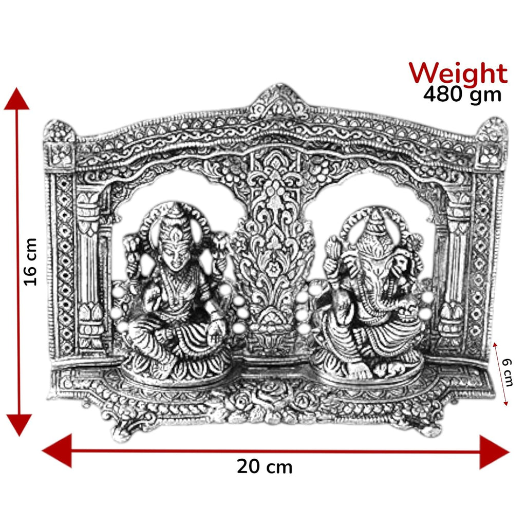 Prince Home Decor & Gifts White Metal Siver Plated Royal Laxmi Ganesh Mehrav Diya God Idol