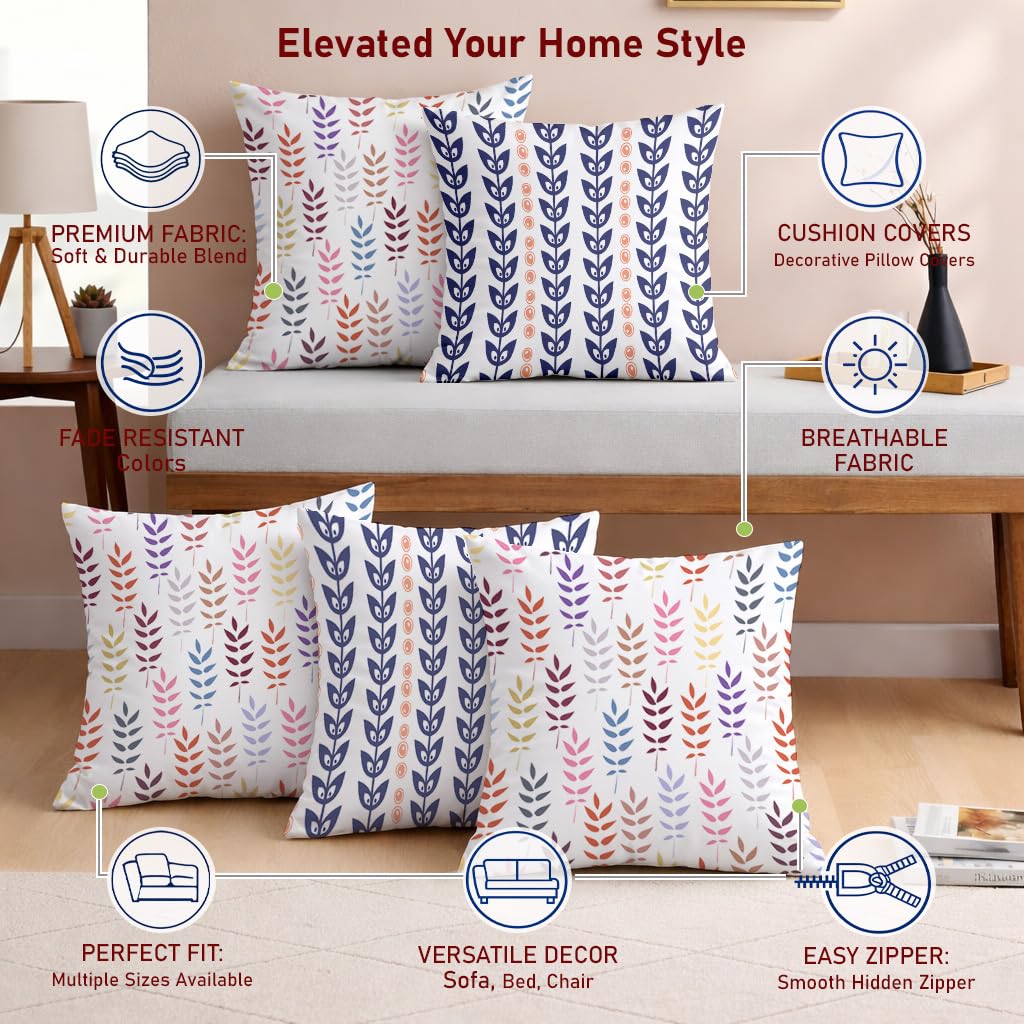 STITCHNEST Satin Cushion Covers Abstract Woman Art Print, 16x16 Inch, Modern Aesthetic Cushion Cover for Living Room (Pack of 5)