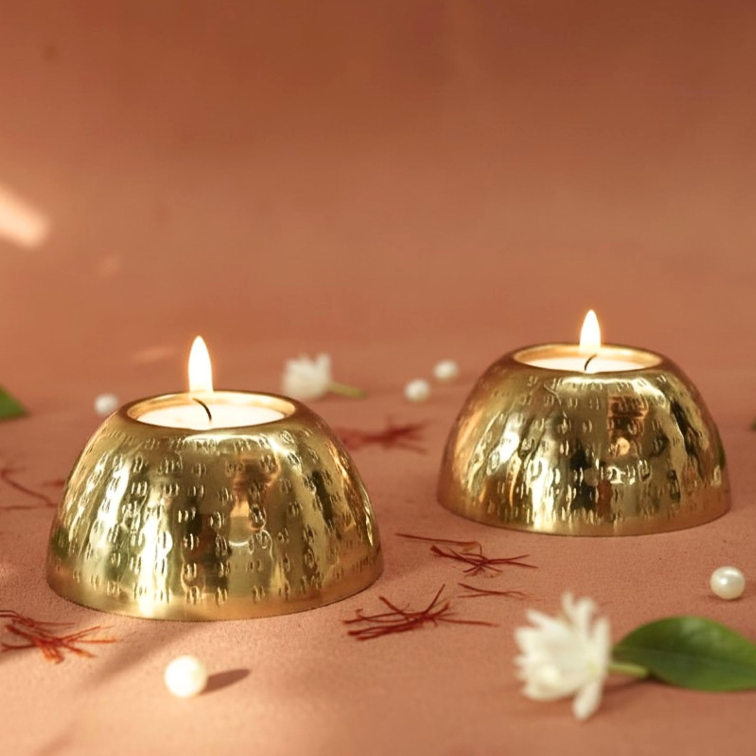 BEHOMA Pebble Bowl Metal Pack of 2 Tealight Candle Holders Set - Gold