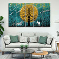 VIBECRAFTS Beautiful White Horses in Forest Premium Wall Painting of Five Pieces For Home|Office|Living Room|Gift (PTVC5Pcs4_8704)