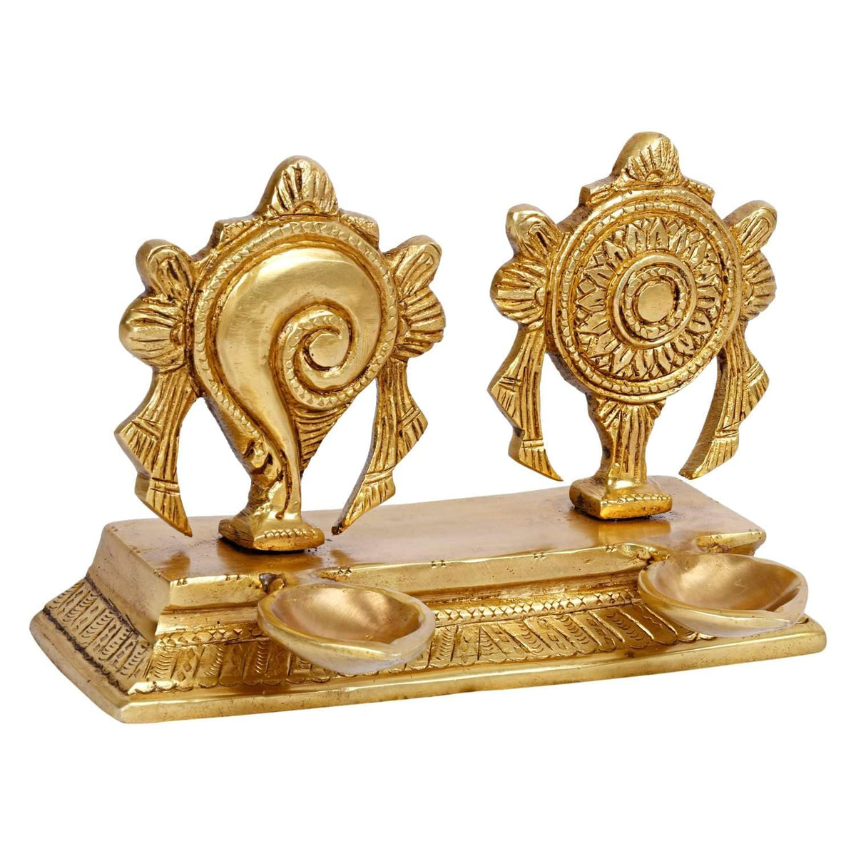 Svarup Inch4.25 Inch Brass Shankh Chakra Diya: Gold Color Color