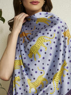Ravaiyaa - Attitude is everything Women Silk Digital Print Large Square Scarf Breathable Lightweight Neckerchief Printed Headscarf 40 x 40 Inch (Grey Leopard & Polka Dot)