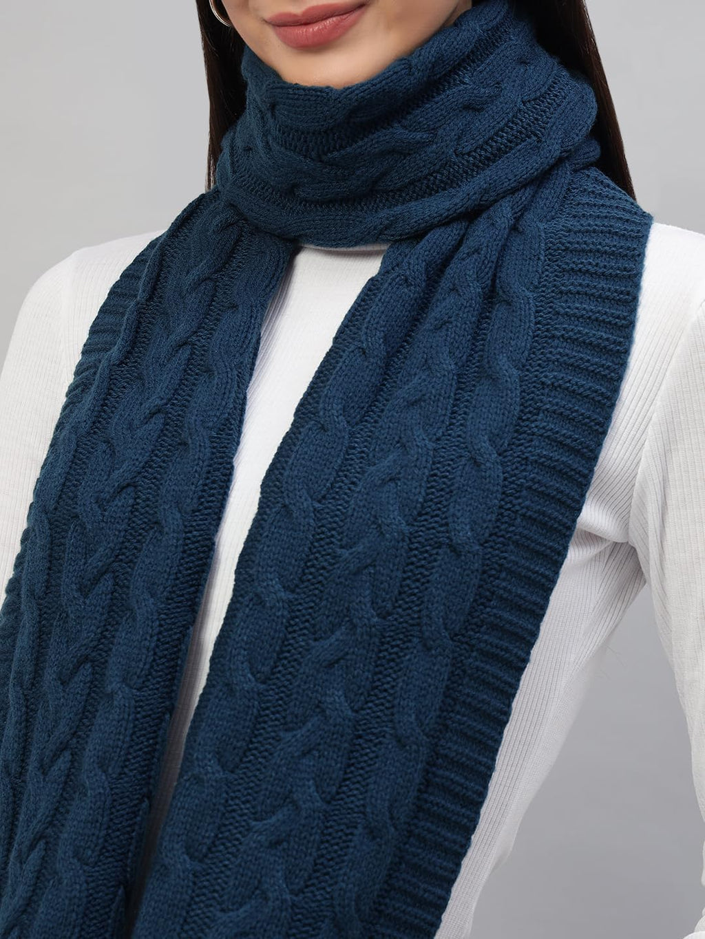 Ravaiyaa - Attitude is everything Reversible Wool Scarves Knitted Pattern Women Neck Wraps Muffler Winter Wool Scarf 65 x14 Inch (Blue)