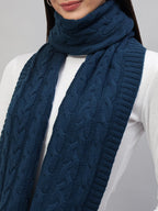 Ravaiyaa - Attitude is everything Reversible Wool Scarves Knitted Pattern Women Neck Wraps Muffler Winter Wool Scarf 65 x14 Inch (Blue)