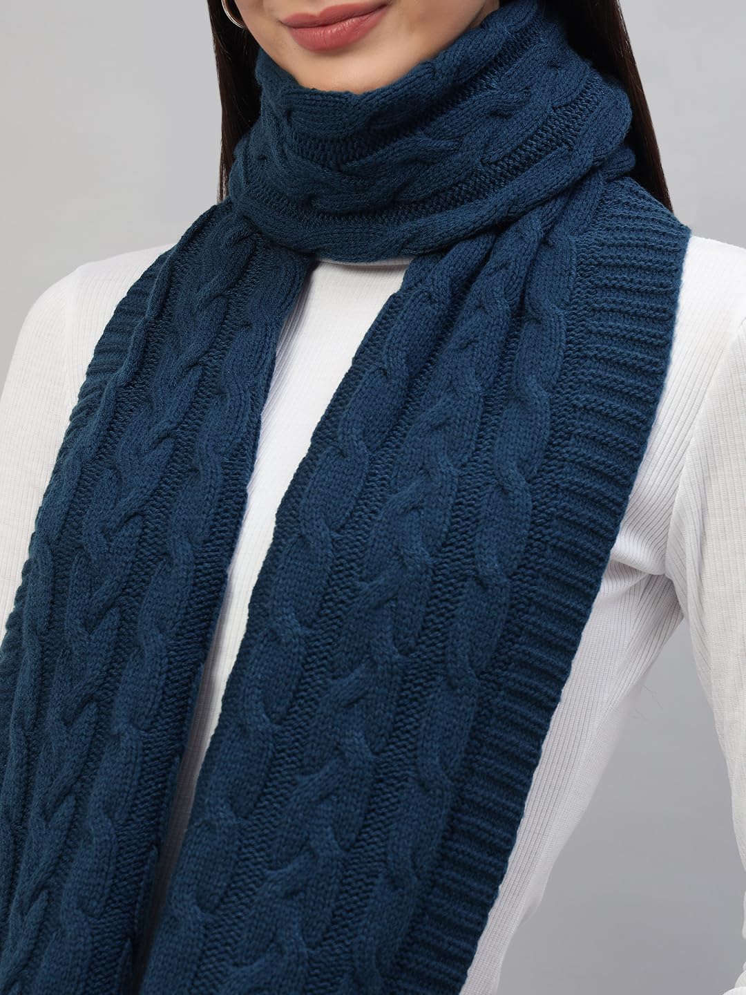 Ravaiyaa - Attitude is everything Reversible Wool Scarves Knitted Pattern Women Neck Wraps Muffler Winter Wool Scarf 65 x14 Inch (Blue)