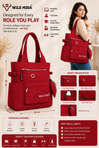 WILD MODA College and Office Tote Bag for Girls and Women (Red)
