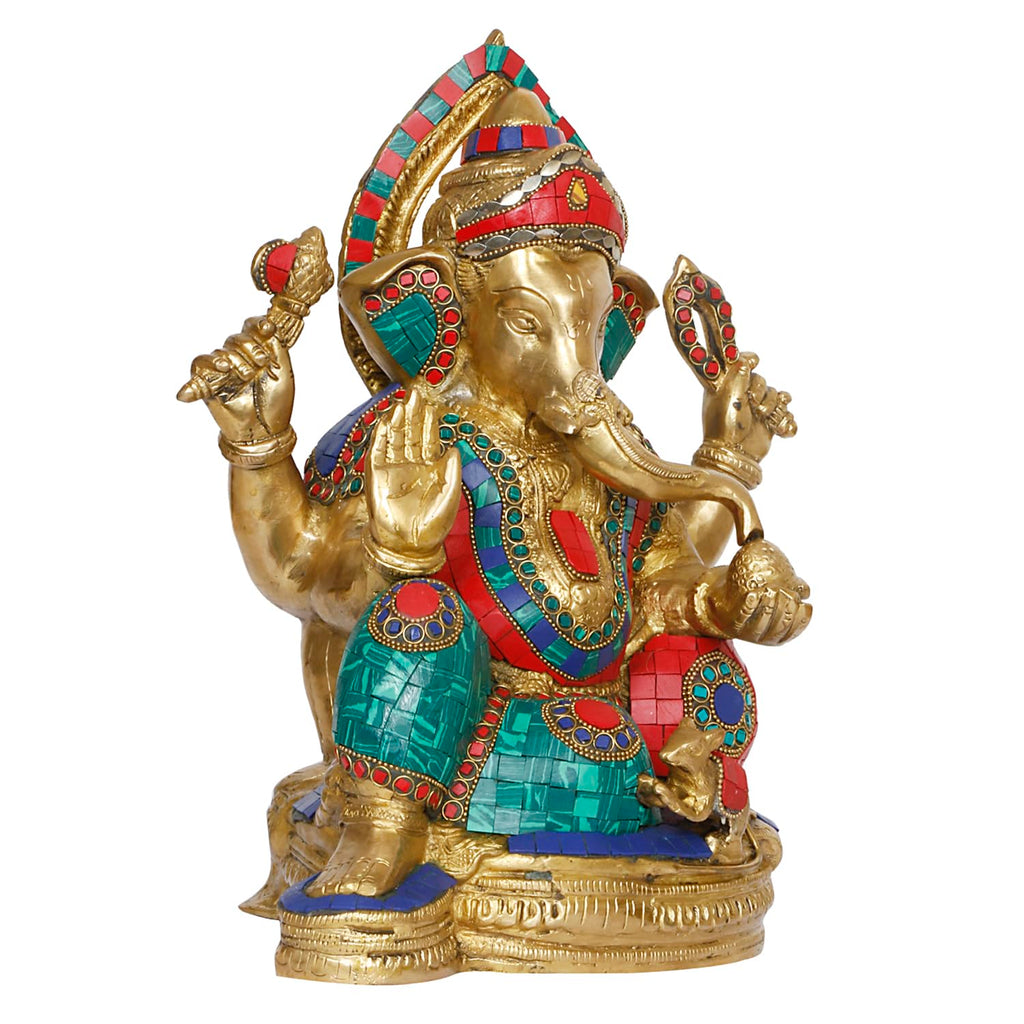 ARTVARKO Brass Mangalkari Ganesha Ganesh Murti Sitting in Blessing Ganpati Metal Statue for Home Office Living Room Entrance Decor Diwali 12 Inches